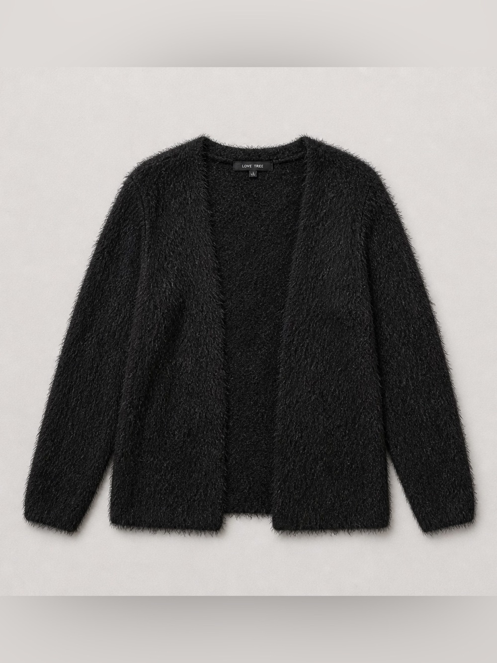 Love Tree Black Fuzzy Open Cardigan Sweater